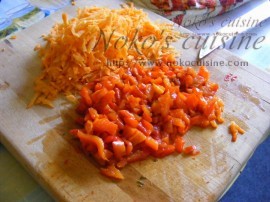 Carrots and roasted red bell pepper finely cut
