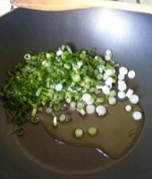 fry the spring onion into 1 tbsp olive oil 